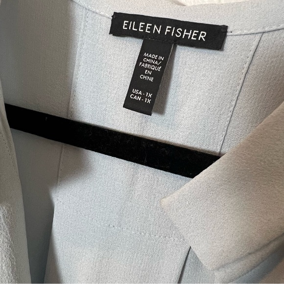 Eileen Fisher Silk Georgette Crepe Stand Collar Top in Frost Blue - Picture 6 of 11